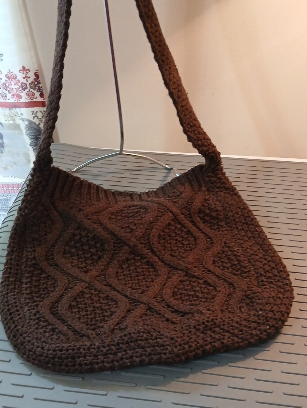 Knitted Brown  Shoulder Bag - Casual Women’s Tote Handmade With Snap Closure